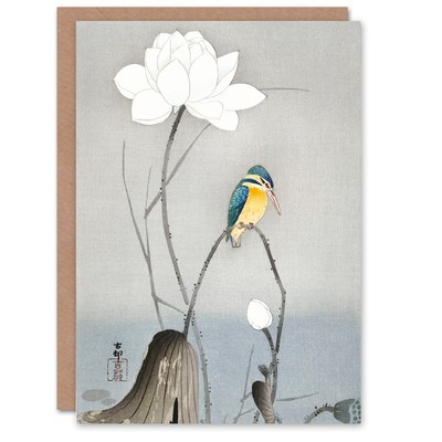 Ohara Koson Japanische Kunstkarte Eisvogel mit Lotusblume