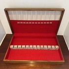 Vintage Flatware Silverware Wooden Chest Red Felt Lining Box 12 pl.