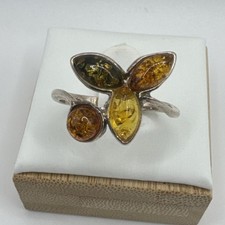 Sterling Silver Baltic Amber Ring Sz 9