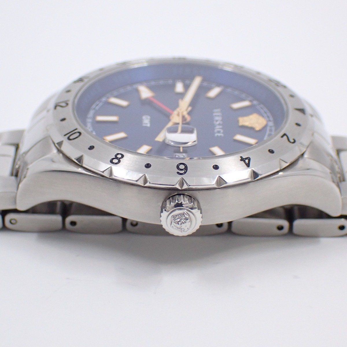 Versace Hellenyium GMT Quartz Men's Watch Blue Dial SS Band Used From Japan thumbnail 7