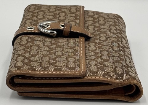 VTG Y2K Authentic Coach Women Wallet Classic C’s Logo Jacquard Fabric Brown - Picture 2 of 19