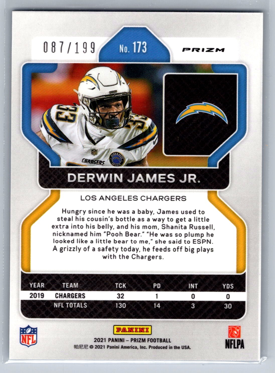 2021 Panini Prizm #173 Derwin James Jr. Blue Wave #/199