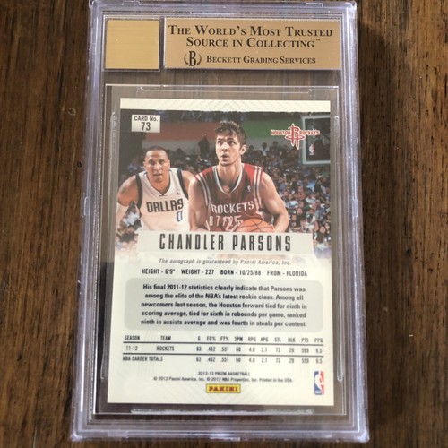 2012-13 PANINI PRIZM SILVER REFRACTOR AUTO #73 CHANDLER PARSONS #/25 BGS 9.5 GEM - Picture 3 of 4