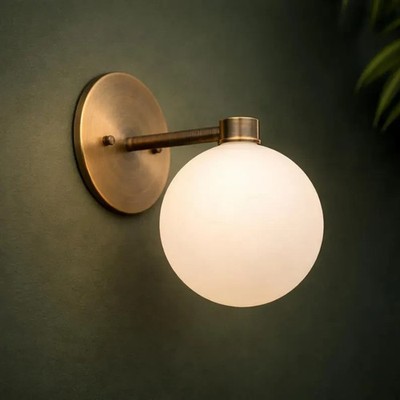 Handmade Mid Century Modern Brass Glass Globe Wall Sconce Lighting Fixture