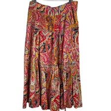 Maeve Anthropologie Tiered Boho Midi Skirt XL Paisley Floral Print Smocked Artsy