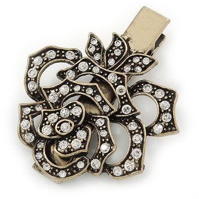 Vintage inspirierte klare österreichische Kristall offene Rose Haar Schnabel Clip/Konkord Clip/