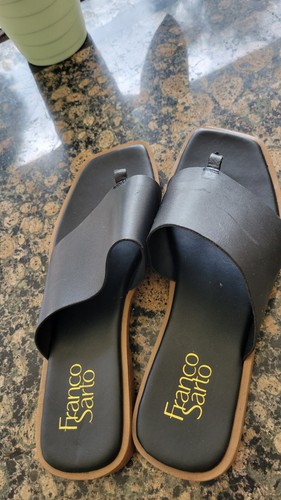 Franco Sarto Black Leather Thong Sandals Square Toe Womens Size 8.5M - Picture 4 of 8