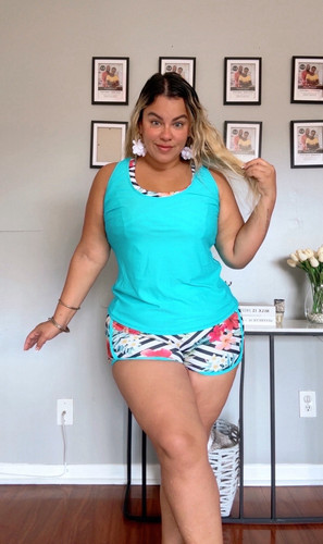 Costume da bagno nuovo 3 pezzi per tutti collo a scoop tankini set pantaloncini bici taglie forti - Foto 4 di 11