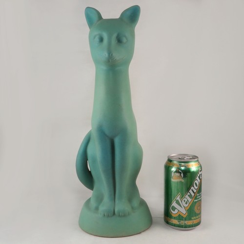 Van Briggle Cat Sculpture in Rare Blue Green Elegant Tall Art Pottery Cat - Picture 2 of 7