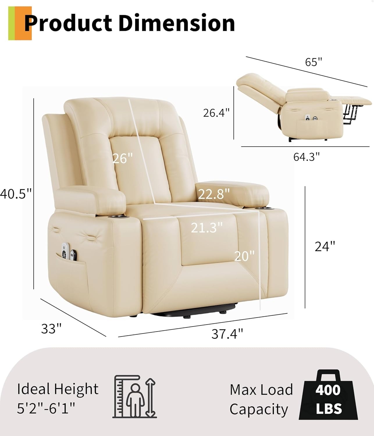 Electric Power PU Leather Lift Chair w/ Remote Control Recliner Chair Massage US