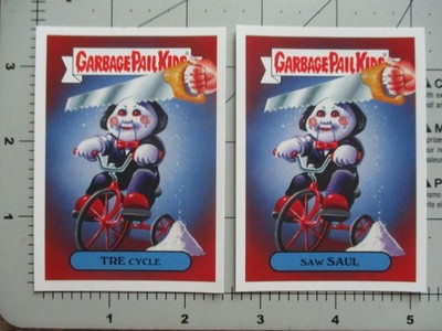 GARBAGE PAIL KIDS Saw Jigsaw 2 STICKER CARD SET horrorible slasher 12a 12b