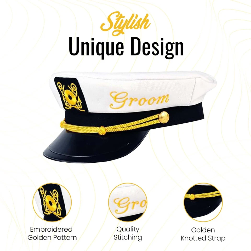 Captain Hat 5 Pcs Set - Groom, Best Mate, 3x Team Groom Nautical Bachelor Par... - Image 2 of 4