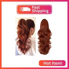 FELENDY Ponytail Extension Claw 18" Copper Red Curly Wavy Clip in Hairpiece One