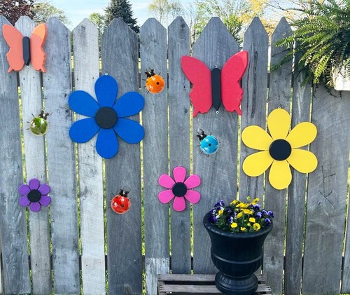 Metall Garten Wandbild Deko 4er Set süße Marienkäfer Outdoor Wand Skulpturen - Bild 2 von 6