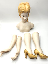 Large Bisque Porcelain Doll Making Parts Bust Arms Legs Blond Brown Eyes