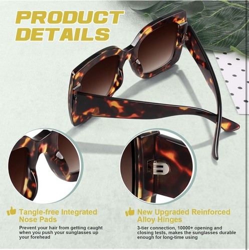 GQUEEN Oversized Square Frame Sunglasses Womens Retro Vintage Trendy Shades - Picture 3 of 5