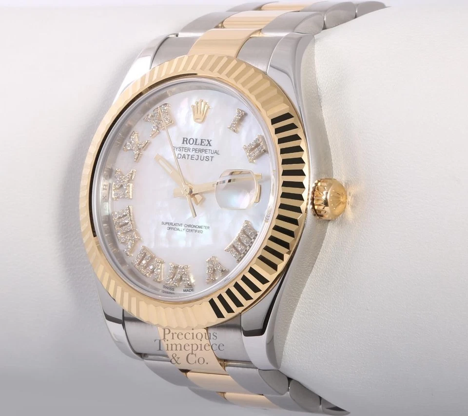 Rolex Datejust 36 mm Dos Tonos Jubileo 18K Acanalado Blanco MOP Diamante Esfera Romana Foto 4 de 4