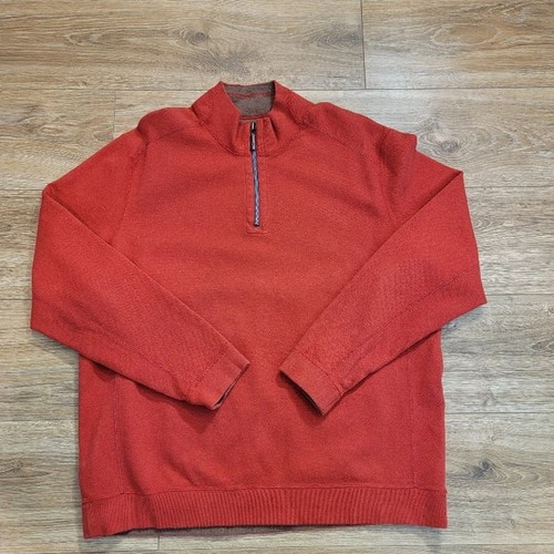 Tommy Bahama Sweater Men's Pullover Large Qtr Zip Fishing Burnt Orange Fall - Picture 5 of 11