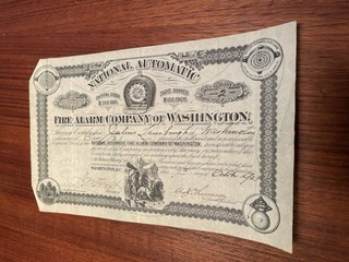 1903 National Automatic Fire Alarm Co Of Washington EX RARE Stock Certificate