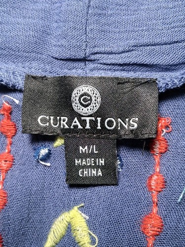 Curations Kimono Womens Size M / L Blue Colorful Embroidery Boho Festival Open - Picture 9 of 12