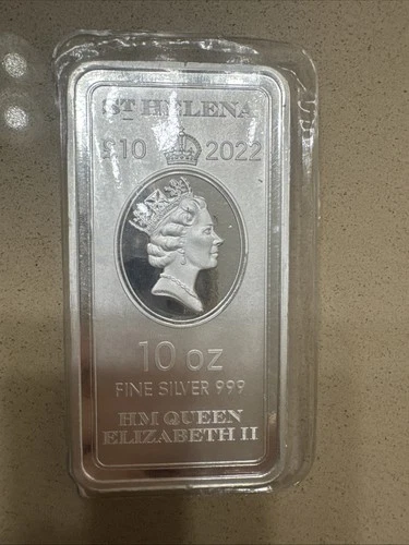 St Helena 10oz Pure Silver bar Bullion 10 Troy Ounces Queen Elizabeth 2022 Eic