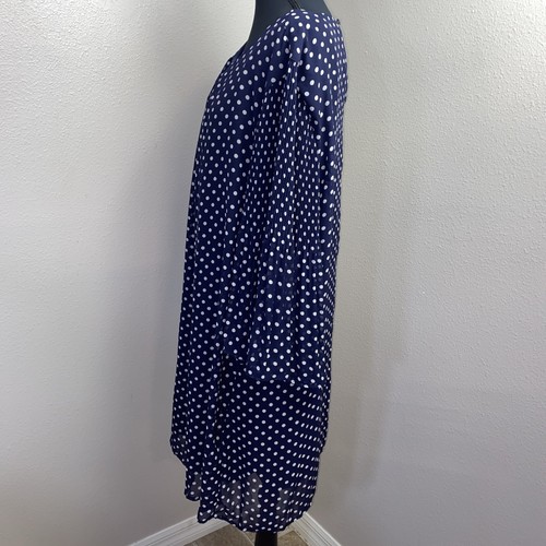 Neu Robert Louis Kleid Damen XL marine gepunktet gefüttert Etuikleid Plissee Ärmel - Bild 2 von 11