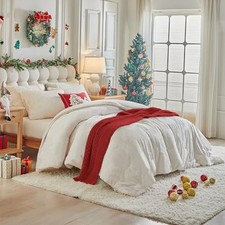 Fluffy Comforter Set - Sherpa Comforter Set Size Winter Use Queen Cream-white