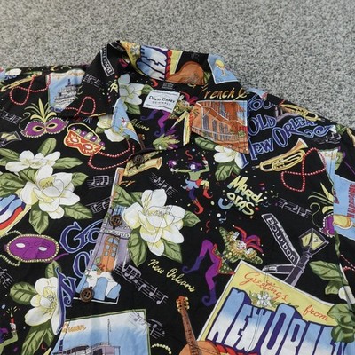 David Carey Shirt Mens L New Orleans Mardi Gras Short Sleeve Hawaiian Aloha Camp