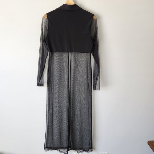 Vintage 80s Black Sheer Duster Top Mesh Long Line Goth Vampire Size Medium - Picture 12 of 12