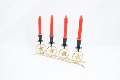 Vintage Scandinavian Advent Candlestick | 4-Arm Star Candle Holder with Red
