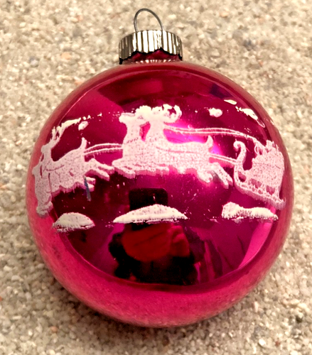 Vintage SHINY BRITE rosa Schablone Santa Schlitten Quecksilber Glas Weihnachtsschmuck 2,5" - Bild 2 von 6