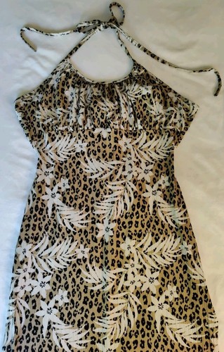 Vintage Leopard Tropical Maxi Dress 90s Y2K Beach Sexy Slit Mob Wife Women's Med - Picture 10 of 19