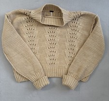 Free People Women  s Beige Knit Cropped Pullover Sweater Size M