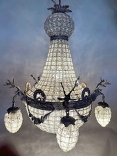 Kronleuchter französischer Louis XVI XL 12 Lichter Bronze Hirschkopf anthrazi...