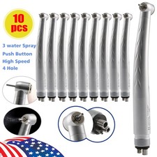 10 Dental Air Turbine High Speed Handpiece Push Button 4 Hole Triple way spray