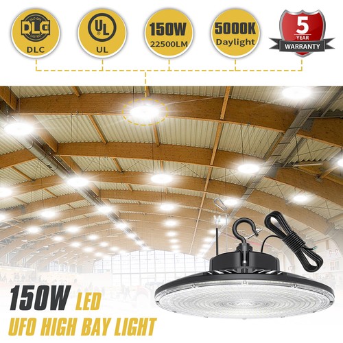 150W High Bay LED Commercial Warehouse Light AC100-277V UFO Garage Factory Lamp - Picture 2 of 13
