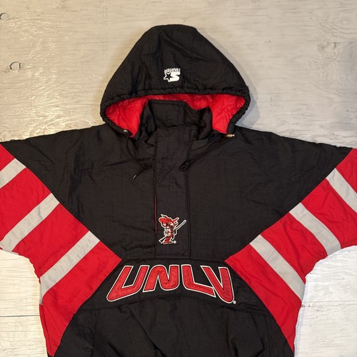 Vintage 90s Starter NCAA UNLV Running Rebels Hooded 1/2 Zip Pullover Jacket Sz L - Picture 3 of 24