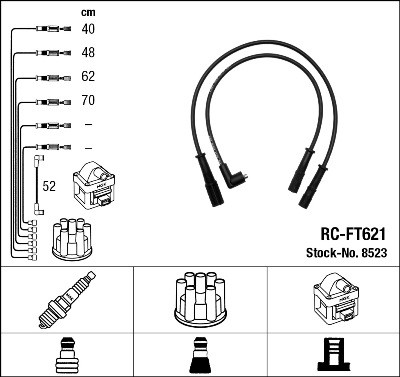 IGNITION CABLE SET LEADS KIT NGK 8523 P FOR LANCIA Y10 1L,1.1L 32KW,33KW,37KW - Picture 2 of 6