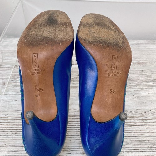 GINA LONDON Court Shoes Blue Green Leather Perp Toe Size 5.5 VGC - Picture 7 of 8