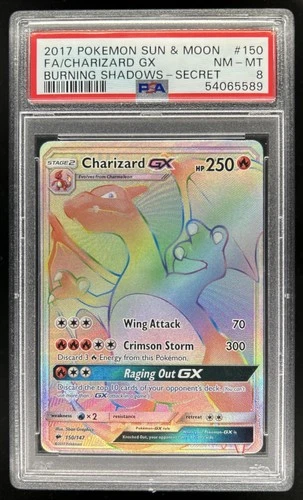 2017 Pokemon SM Burning Shadows Charizard GX #150/147 PSA 8
