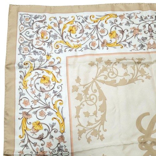 Sciarpa di seta LOEWE 88x87 cm marrone chiaro anagramma motivo floreale accessorio moda - Foto 2 di 10