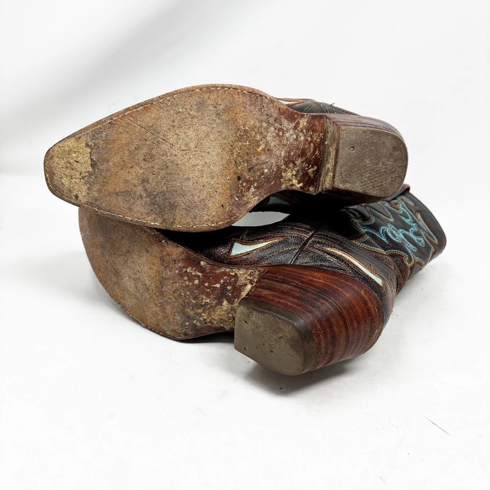 Botas de Vaquero Corral para Mujer Talla 6M Cuero Marrón Oscuro Costuras Turquesa Foto 4 de 4