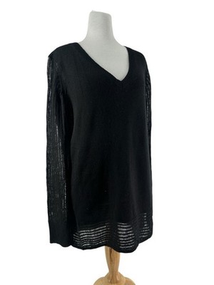 Line cashmere sweater v neck semi sheer accents minimalist luxury sz lg
