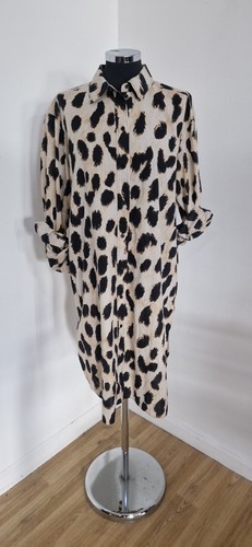 H&M Leopard Print Dress S Oversized Shirt Womens Pure Cotton Button Up Collared  - Picture 1 of 7