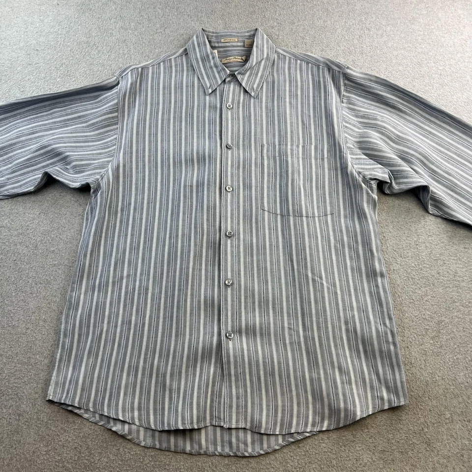 Camisa Indigo Palms Para Hombre Gris Mediana Rayas 100% Lino Irlandés Manga Larga Informal Foto 4 de 4