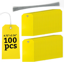 Plastic Hang Shipping Tags WWire Yellow for Labeling Waterproof Blank Tag 100 Pc