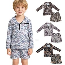 Toddler Boys Camo Half Zip Pullover  Shorts Set Kids Hunting Outdoor Outfit