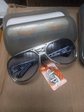 Elvis Silver w/ blue lens, LARGE, Quality ETA Sunglasses EP/TCB logos