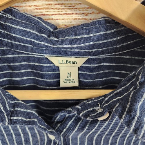 Camisa LL Bean Mujer Mediana Azul Blanco Rayas Lino Abotonada Manga Larga - Imagen 5 de 10