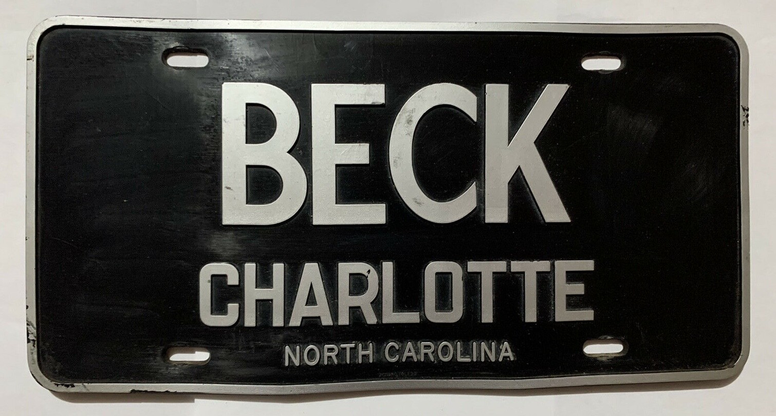 BECK DEALERSHIP LICENSE PLATE CHARLOTTE NORTH CAROLINA, VINTAGE STINKY MATERIAL eBay